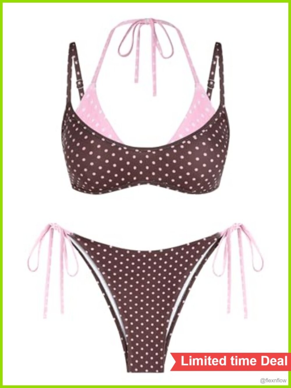 Women's Polka Dot Bikini Set Halter Double Layer 2 Piece Swimsuit
